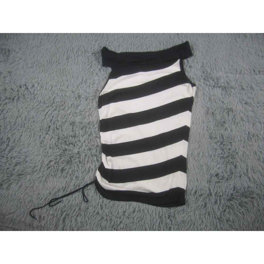Espirit Womens Medium Black White Striped Top Off the Shoulder w/Side Drawstring
